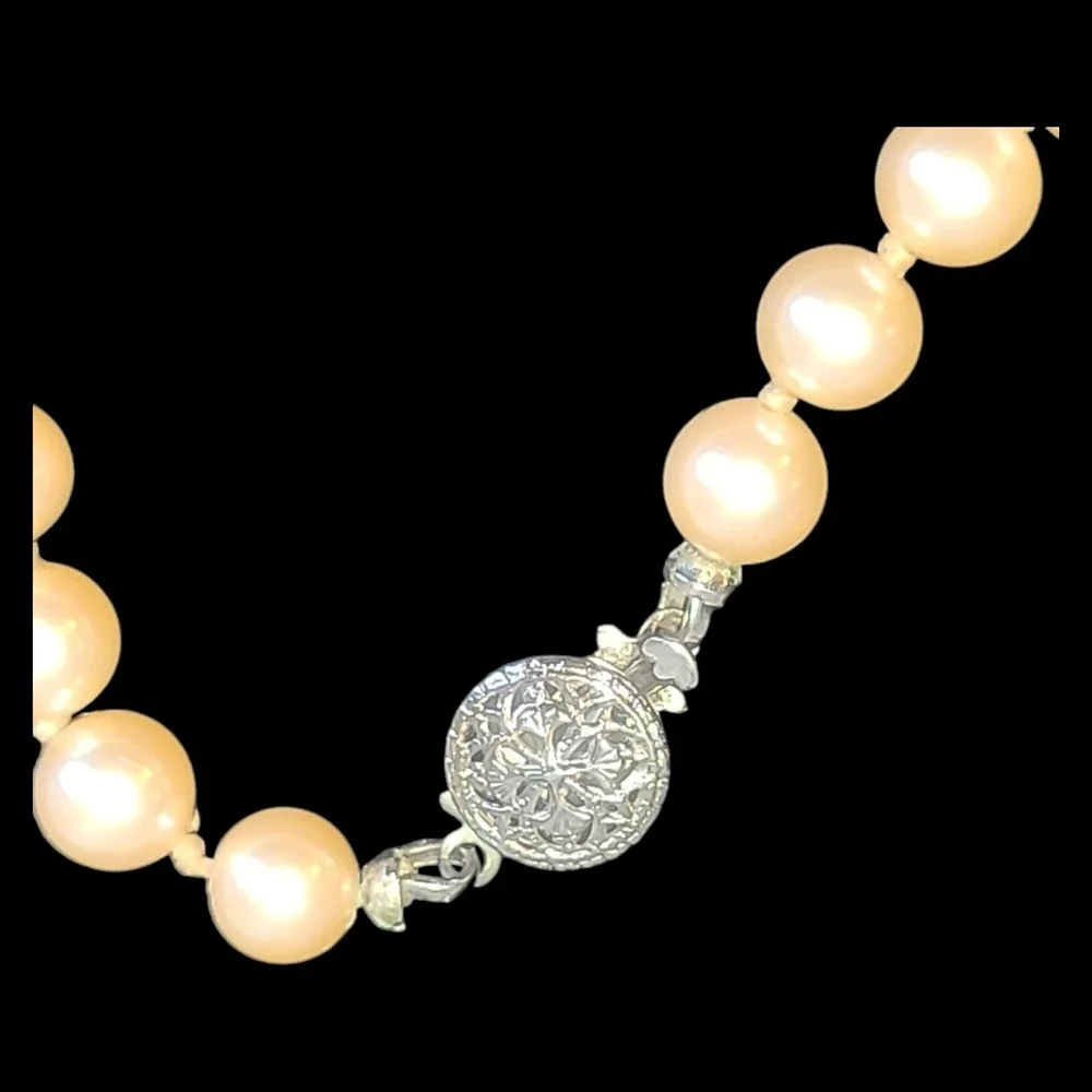 Nice Pale Pink Faux Pearl Hand Tied Bracelet Fancy Clasp 6mm 7